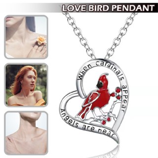 Cardinal Heart Red Bird Pendant Silver Chain Necklace Memorial Jewelry