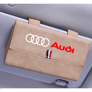 โลโก้ออดี้ รถ แว่นกันแดด ที่เก็บ วัสดุ Alcantara พลิกแว่นตา เคสภายใน ที่บังแดด ที่ใส่นามบัตร / กล่องเก็บการ์ด
