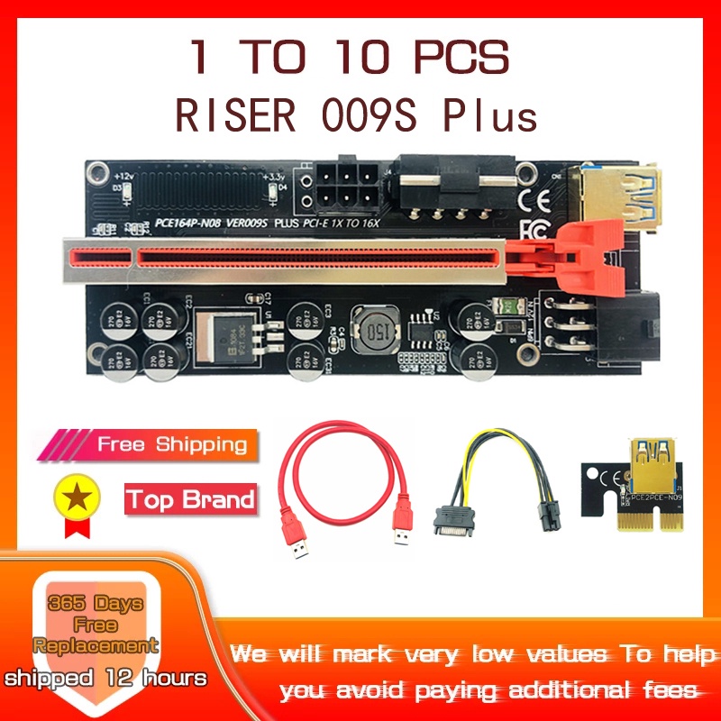 1-10pcs USB3.0 PCIE Riser 009S PLUS Riser PCI Express X16 Extender GPU Cabo Riser PCIE X16 อะแดปเตอร