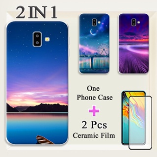 2 IN 1 สําหรับ Samsung Galaxy J6 plus เคส TPU นิ่ม ซิลิโคน ทาสี เคสโทรศัพท์ พร้อมฟิล์มนิรภัย โค้ง