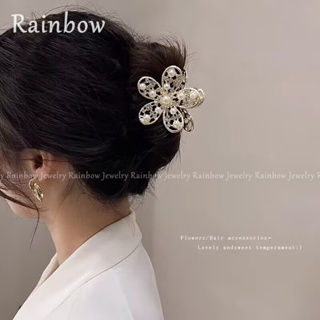 【Rainbow】กิ๊บติดผมโลหะ รูปดอกคามิเลีย ประดับไข่มุก พลอยเทียม สําหรับผู้หญิง