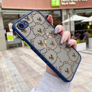 สําหรับ iPhone 7 8 se 2020 7 Plus 8 Plus เคสลายการ์ตูนหมีน่ารัก บาง ด้านข้าง สี่เหลี่ยม การออกแบบใหม่ กันกระแทก ฝ้า ใส เคสโทรศัพท์แข็ง