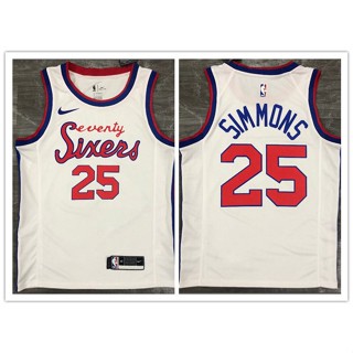 เสื้อกีฬาบาสเก็ตบอล nba Jersey Philadelphia 76ers 25# Ben Simmons สีขาว สไตล์เรโทร 509714