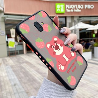 เคสซิลิโคนนิ่ม ขอบสี่เหลี่ยม ลายการ์ตูนหมี สตรอเบอร์รี่ กันกระแทก สําหรับ Samsung galaxy J6 2018 J6 Plus 2018 J6 Prime J600