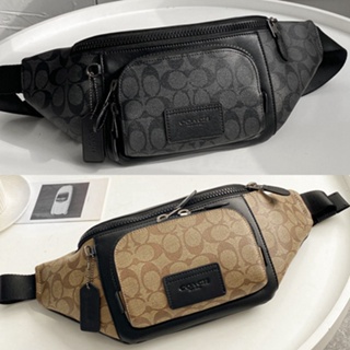 Track Belt Bag In Signature Canvas C3765 พิมพ์คลาสสิก หนังแท้ ผู้ชาย กระเป๋าคาดอก COAC H กระเป๋าสะพายข้าง