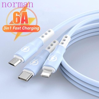 Norman สายชาร์จ 6A 3In1 TPE 3In1 สาย USB Micro USB C Type C ถ่ายโอนข้อมูล หลายพอร์ต