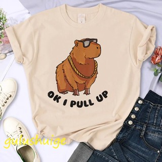 เสื้อยืด พิมพ์ลายการ์ตูน Capybara 90S Kawaii กราฟฟิคสัตว์ตลก ขนาดใหญ่ Y2K 4XL 5XL 6XL