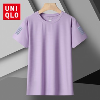 Uniqlo เสื้อยืดคอกลม แขนสั้น ผ้าเรยอน แบบแห้งเร็ว ขนาดใหญ่ เป็นมิตรกับผิวหนัง สีพื้น สําหรับผู้หญิง ไซซ์ M-5XL