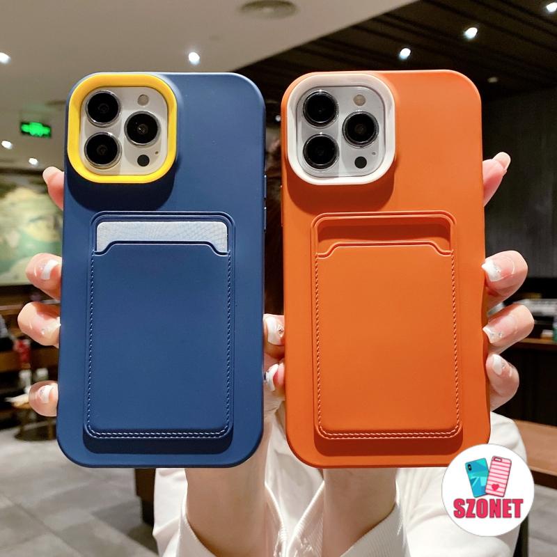 3 In 1 เคสโทรศัพท์มือถือ ซิลิโคนแข็ง กันกระแทก พร้อมช่องใส่บัตร สีตัดกัน เรียบง่าย สําหรับ iPhone 14 13 12 11 Pro Max 14 Plus เคสโทรศัพท์ สีพื้น