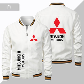 เสื้อแจ็กเก็ตลําลอง ขนาดใหญ่ พิมพ์ลายโลโก้ Mitsubishi เหมาะกับการขี่รถจักรยานยนต์ สไตล์สปอร์ต สําหรับผู้ชาย