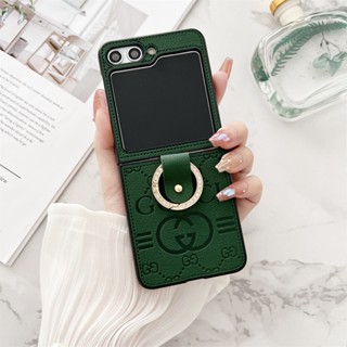 เคสโทรศัพท์มือถือหนัง PU แบบแข็ง ผิวด้าน พับได้ พร้อมแหวนขาตั้ง หรูหรา สําหรับ Samsung Galaxy Z Flip 5 5G Z Flip5