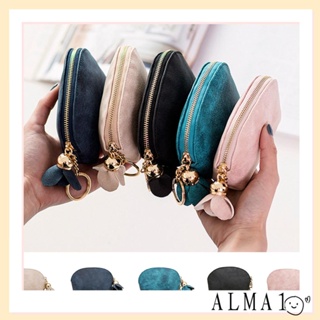 Alma กระเป๋าสตางค์ หนัง PU ใบเล็ก มีซิป ลายดอกไม้ ใส่กุญแจได้