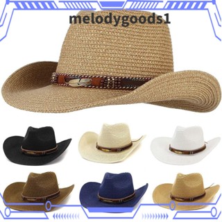 Melodygoods1 หมวกฟางคาวบอย กันแดด สไตล์ฤดูร้อน สําหรับผู้หญิง