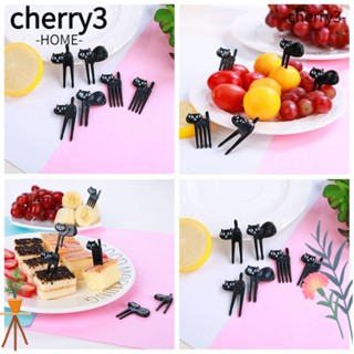 Cherry3 ส้อมจิ้มผลไม้ ลายการ์ตูนแมวดํา 6 ชิ้น