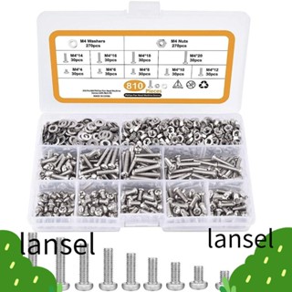 Lansel 810 ชิ้น|ชุดสกรูหัวกระทะ และน็อต สเตนเลส 304 4 6 8 10 12 14 16 18 20 มม. สําหรับเครื่องใช้ในครัวเรือน