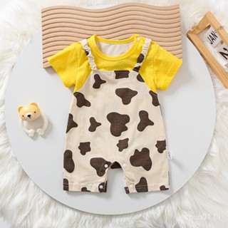 【Cow Print-baby Clothing】ชุดรอมเปอร์ จั๊มสูท รอมเปอร์ แขนสั้น พิมพ์ลายวัว ฤดูร้อน สําหรับเด็กผู้ชาย และเด็กผู้หญิง