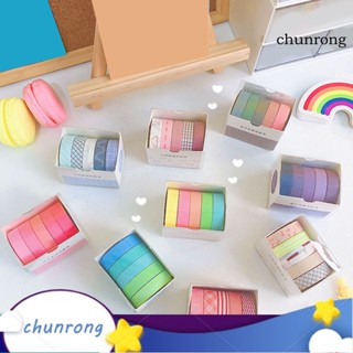 Chunrong สติกเกอร์เทปวาชิ สีมาการอง สําหรับตกแต่งสมุดภาพ 5 ม้วน