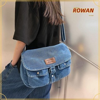 Rowans กระเป๋าถือ กระเป๋าสะพายข้าง ผ้ายีน แบบนิ่ม จุของได้เยอะ สีฟ้าอ่อน สไตล์โบฮีเมียน