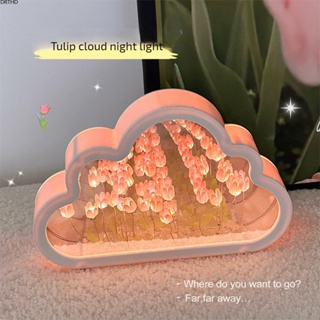 [พร้อมส่ง] Ins Cloud Mirror Tulip Atmosphere Night Light Desktop Bedside Diy Lamp Decoration Birthday Gift
