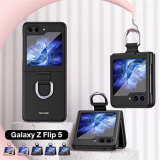 เคสโทรศัพท์มือถือ PC แข็ง แบบบางพิเศษ พับได้ พร้อมแหวนขาตั้ง สําหรับ Samsung Galaxy Z Flip 5 Z Flip 4 Z Flip 3