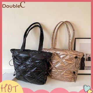 【Double C 】✿   กระเป๋าถือ กระเป๋าสะพายไหล่ ผ้าฝ้าย ขนาดใหญ่ จุของได้เยอะ สีพื้น แฟชั่นสําหรับสตรี