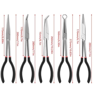 TEMPOZY คีมจมูกยาวเหล็กคาร์บอน 25/45/90 องศา Bent คีมตรง, ทนทานด้ามยาวคีมจมูกลื่นเครื่องมือมือ