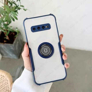 เคสโทรศัพท์อะคริลิคแข็ง แบบใส กันกระแทก พร้อมแหวนแม่เหล็ก สําหรับ Samsung Galaxy S10 Plus S10 S10 Lite