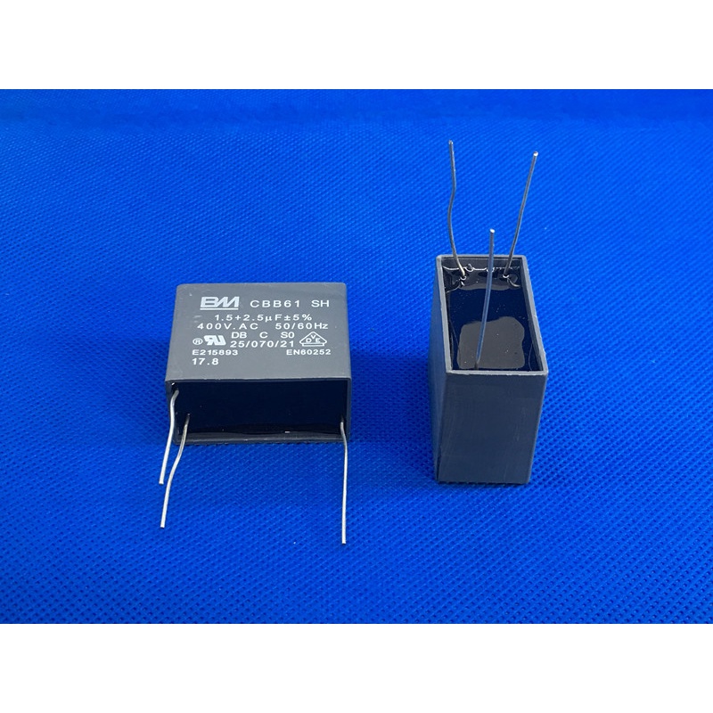 CBB61 1.5 UF/2.5 UF 400V Pin Dual Capacitor พัดลมพัดลมเพดานโคมไฟความเร็วหมุนเวียนวิ่ง Capacitor