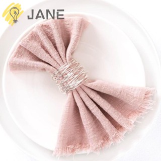 Jane ผ้าเช็ดปาก ผ้าฝ้าย ผ้าลินิน แต่งพู่ สีชมพู 16.5 นิ้ว 8 ชิ้น