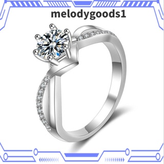 Melodygoods1 แหวนแต่งงาน โลหะผสมเงิน ทรงกลม ประดับเพชร สไตล์คลาสสิก สําหรับผู้หญิง