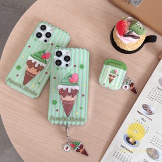 For เคสไอโฟน 14 Pro Max [Favorite Matcha Ice Cream Stripe Style] เคส Phone Case For iPhone 14 Pro Max 13 12 11 For เคสไอโฟน11 Ins Korean Style Retro Classic Couple Shockproof Protective TPU Cover Shell