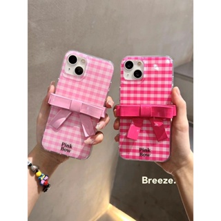 เคสโทรศัพท์มือถือ กันตก ป้องกัน ลายสก๊อต ประดับโบว์ สีชมพู สําหรับ Apple Iphone 14promax 13 11 14pro 13pro 14