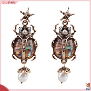 Blu ต่างหูสตั๊ด ห้อยจี้ไข่มุกเทียม แมลงเต่าทอง เครื่องประดับแฟชั่นสตรี