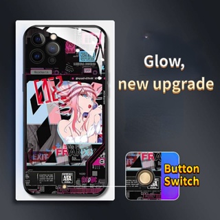 Mg เคสโทรศัพท์มือถือแบบแก้ว มีไฟกระพริบ LED ลายการ์ตูน สําหรับ iPhone 14Promax 14Plus 13Promax 12ProMax 7plus 8plus XR XS X XSMAX 11ProMax 11pro