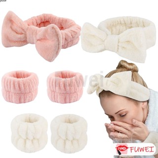 Monochrome Plush Face Wash Headband New Ladies Collar Headband Makeup Headband Wristband ↑fuwei puueqg