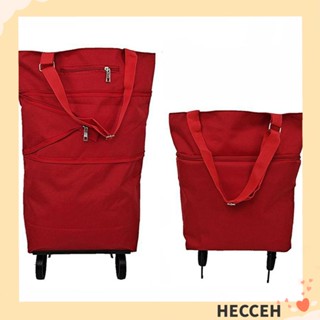 Hecceh กระเป๋าช้อปปิ้ง พร้อมล้อลาก พับได้ สีแดง สําหรับซูเปอร์มาร์เก็ต