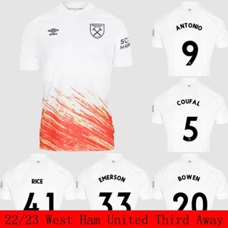 เสื้อกีฬาแขนสั้น ลายทีมชาติฟุตบอล West Ham United Premier League Third Away 2023 ชุดเยือน