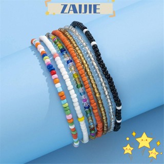 Zaijie24 สร้อยข้อเท้า ประดับลูกปัด สีรุ้ง แฮนด์เมด 7 ชิ้น ต่อชุด