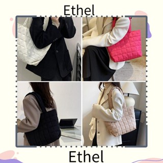 Ethel1 กระเป๋าถือ ผ้าฝ้าย ไนล่อน ขนาดใหญ่ จุของได้เยอะ สีพื้น แฟชั่นสําหรับผู้หญิง