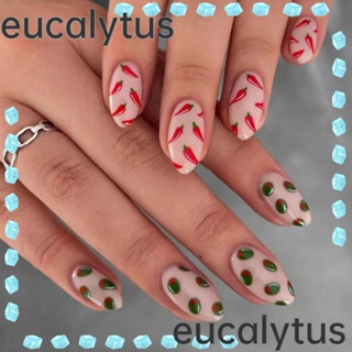 Eucalytus1 เล็บปลอม อัลมอนด์ยาว ขอบสีดํา สีขาว ถอดออกได้ สีชมพู สไตล์ฝรั่งเศส สําหรับผู้หญิง