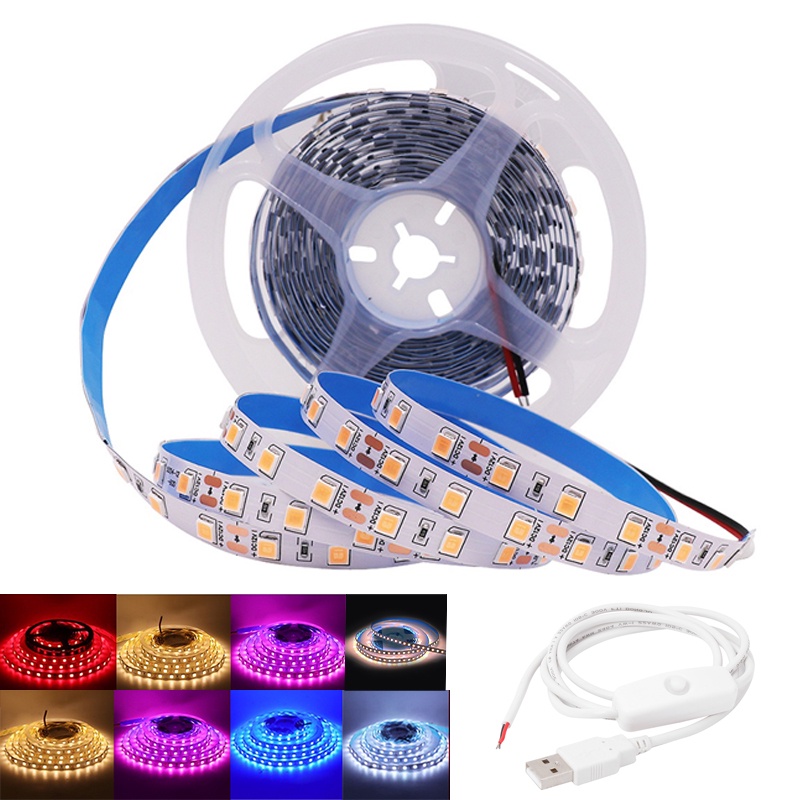 Monochrome 5M ไฟ LED Bar 2835/SMD 60 LED/M USB 5V สวิตช์สําหรับห้องนอน ห้องนั่งเล่น ทีวี kitch