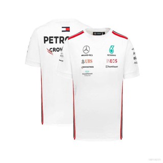 Qy เสื้อยืดแขนสั้น พลัสไซซ์ ลายทีมแข่งรถ Mercedes AMG F1 สีขาว แฟชั่นฤดูร้อน 2023