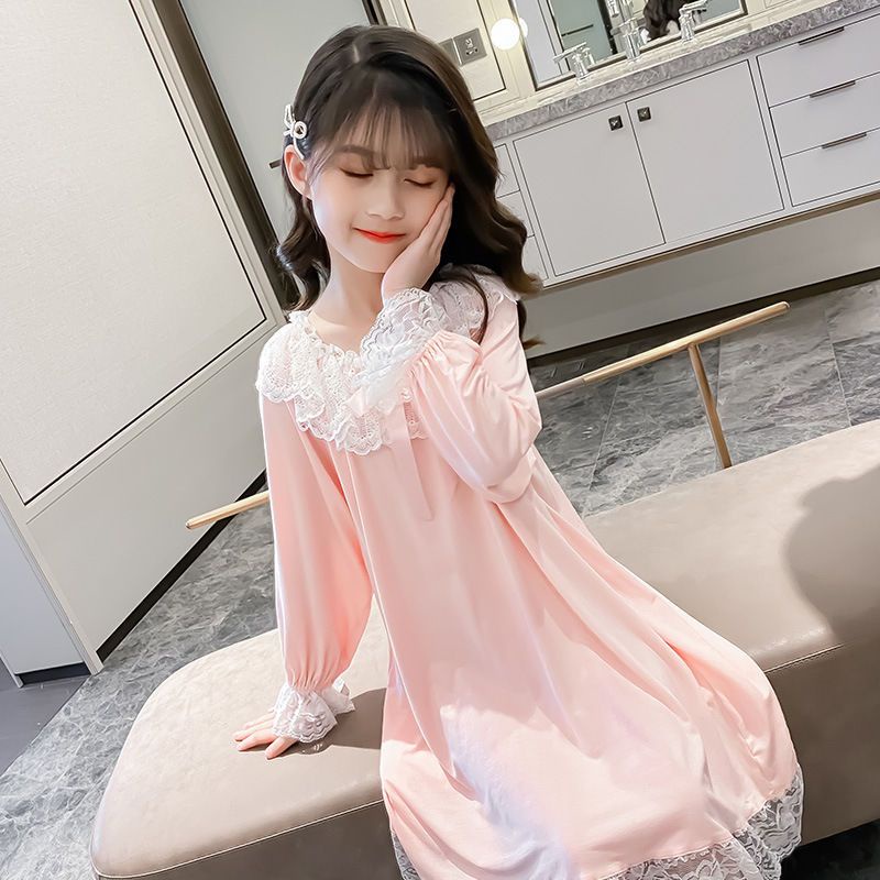 ชุดนอนกระโปรงแขนยาว ทรงหลวม แต่งลูกไม้ แฟชั่นฤดูใบไม้ผลิ และฤดูใบไม้ร่วง สําหรับแม่ และลูกสาว