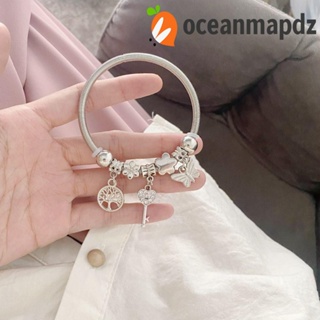 Oceanmapdz สร้อยข้อมือสเตนเลส รูปช้าง หมีรักเรขาคณิต สีเงิน เรียบง่าย ของขวัญปาร์ตี้