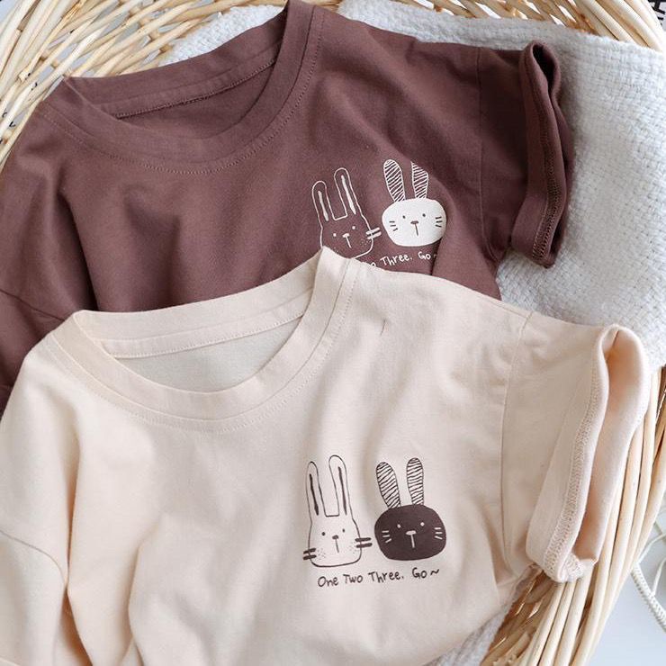 fotton Kid Tshirt (1-14Y) พิมพ์สาว Boy Unisex แขนสั้น Tee เกาหลี T เสื้อแฟชั่น Baju หลวม Budak Lelaki Perempuan Baju