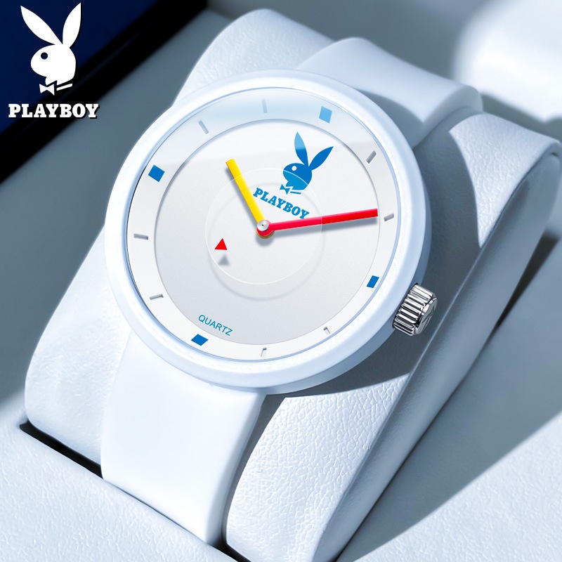 Playboy 3059 นาฬิกาข้อมือควอทซ์อิเล็กทรอนิกส์ สีตัดกัน สําหรับผู้ชาย และผู้หญิง 2023