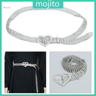 Mojito ขายดี สายเข็มขัดรัดเอว ประดับพลอยเทียม รูปหัวใจ สีเงิน เหมาะกับไนท์คลับ สําหรับผู้หญิง