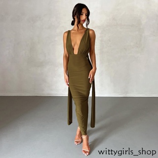 Wittygirls_shop | ชุดเดรสสายเดี่ยว คอวี เปิดหลังเซ็กซี่ แฟชั่นฤดูร้อน สําหรับสตรี