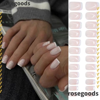 Rosegoods1 เล็บปลอมแฟชั่น หัวเหลี่ยม สวมเต็มเล็บ สไตล์ฝรั่งเศส ขนาดกลาง สําหรับผู้หญิง