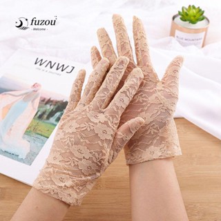 Fuzou ถุงมือผู้หญิง ใส ฤดูร้อน ป้องกันมือ Jacquard โลลิต้า ครีมกันแดด สั้น ลูกไม้ ถุงมือ